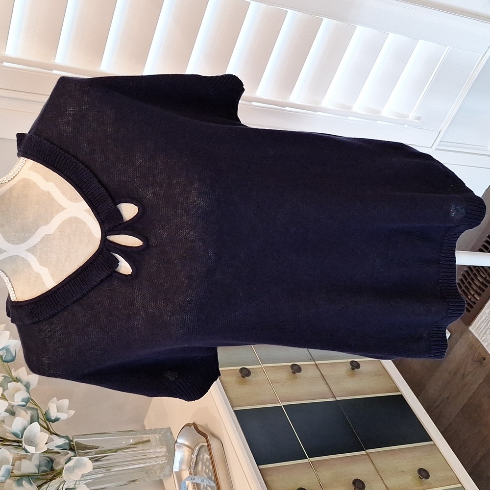 MOTH by Anthro [M]Linen blend,Navy short sleeve sweater